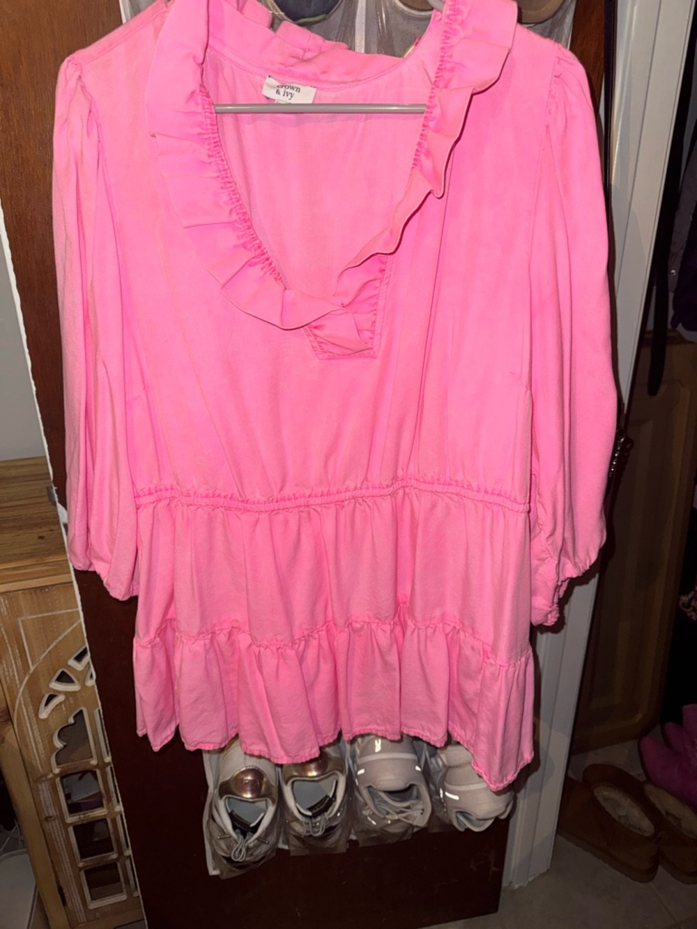 Women’s Pink Ruffle V Neck